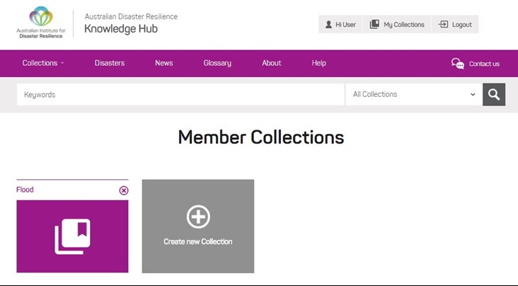 Image showing the 'My Collections' button at the top right hand side of the screen, and the personal collection folders