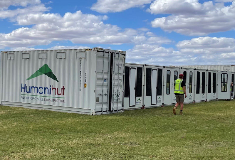 Portable shower, toilets and accomodation were set up in Barmera to provide temporary accommodation for local residents displaced by flooding. Image: Neale Sutton