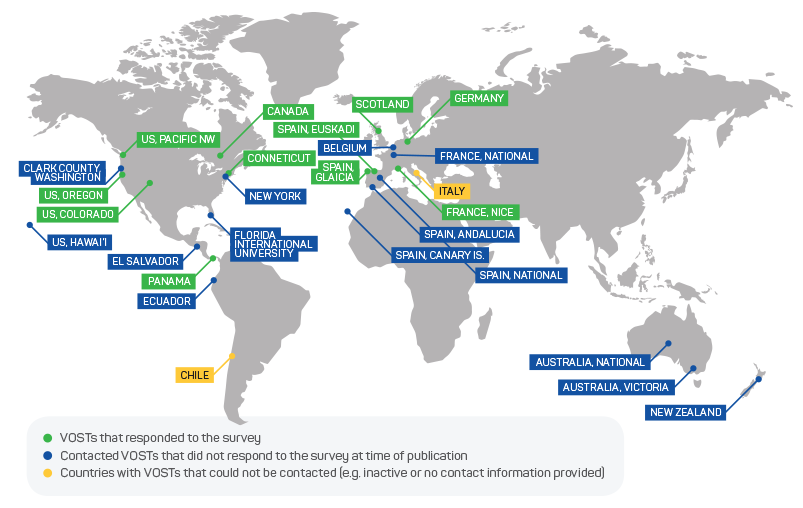 Locations of the teams contacted and their participation in the survey