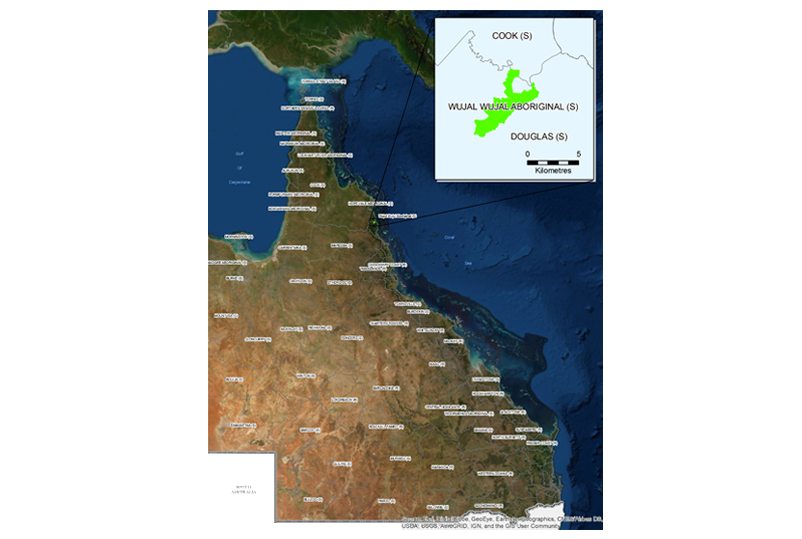 Far North Queensland showing location of the Wujal community.  Source: Queensland Reconstruction Authority
