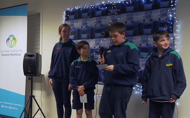 Anglesea Primary School students present bushfire safety initiatives to the ‘Shark Tank’ community panel. Image: Australian Institute for Disaster Resilience