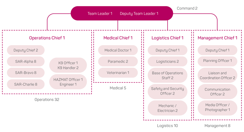 Figure 1: BASARNAS team structure to meet INSARAG medium-level team deployment. Image: BASARNAS (2019)