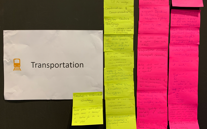 Workshop participants identified short-term priorities and activities and categorised these into ‘must do’ (pink post-it notes) and ‘should do’ (yellow post-it notes).  Image: Lucy Kaiser