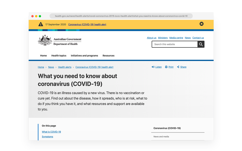 Australian Government Department of Health website.
