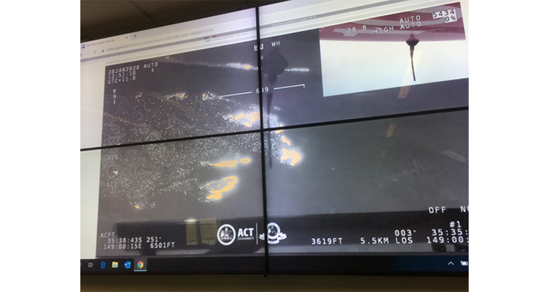 Figure 4: A live video feed from FB100 to the control centre showing active fire.